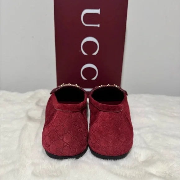 Gucci Women's Burgundy Suede Horsebit Loafers - Picture 3 of 6